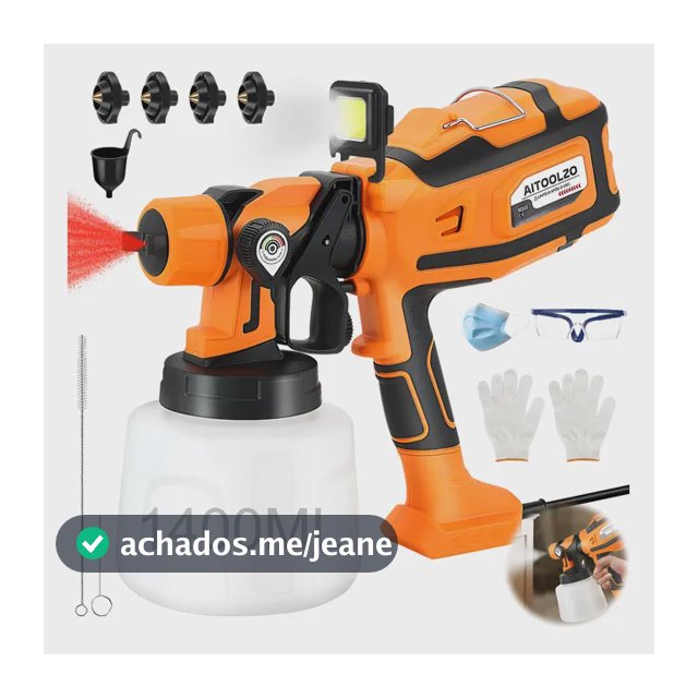 Pistola De Pintura Elétrica 800w Aitoolzo C/led + 4 Bicos Laranja 127v