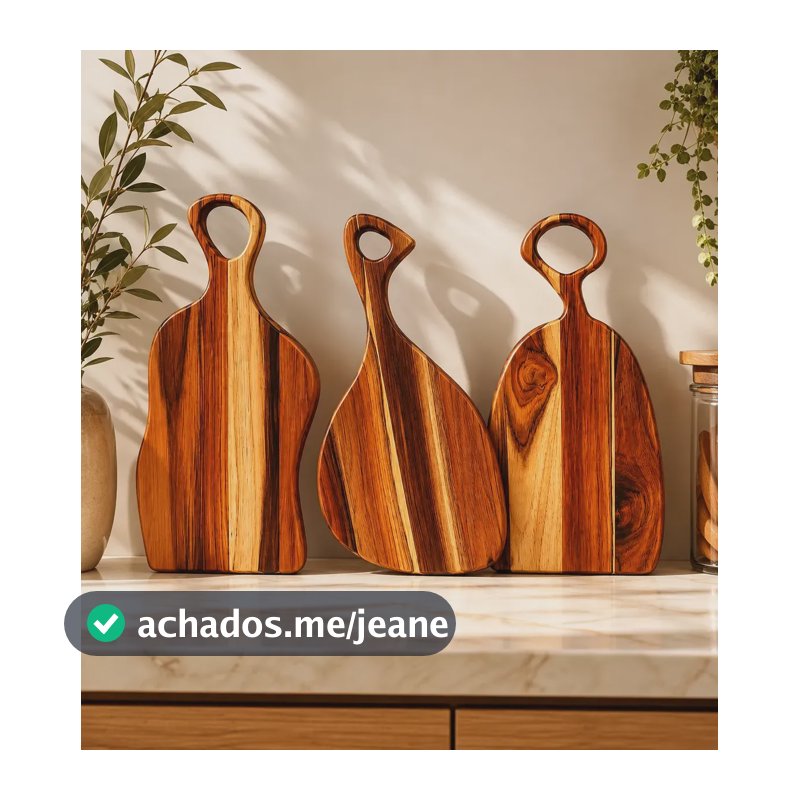 Kit Para Corte/servir Em Teca 32x16cm Mesa Posta- 3 Peças Madeira Nobre Natural