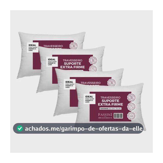 4 Travesseiros 100% Algodão  Fibra Siliconada Extra Firme  Branco Padrão