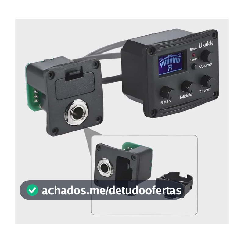 Captador Equalizador 3 Bd Cavaco Cavaquinho Ukelele Afinador Preto