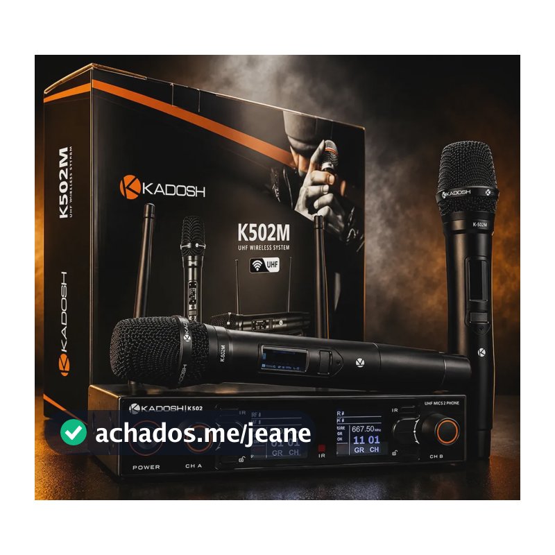 Microfone Sem Fio Duplo Kadosh K-502M UHF Dinâmico Cardioide Profissional