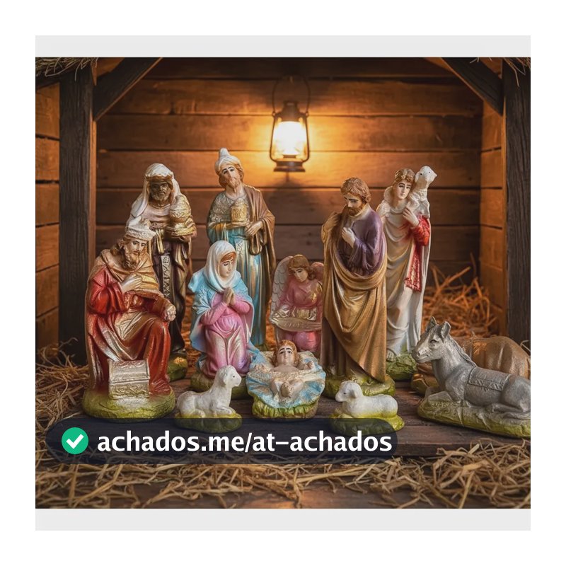 Presépio Natalino 12 Peças 22 Cm Em Gesso Maciço Colorido