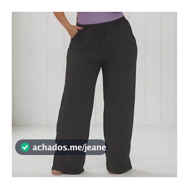 Calça Pantalona Plus Size Wide Leg Cintura Alta Com Elastico