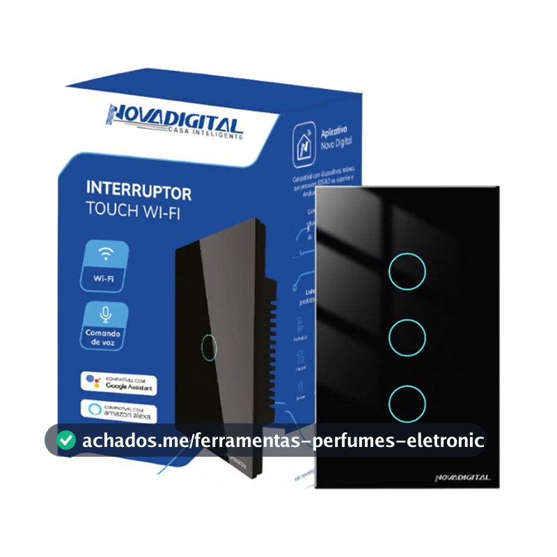 Interruptor Inteligente Wifi Novadigital 3 Teclas Botões Touch Tuya Smart Life Alexa Google 110v 220v Bivolt Preto Lite-ws3