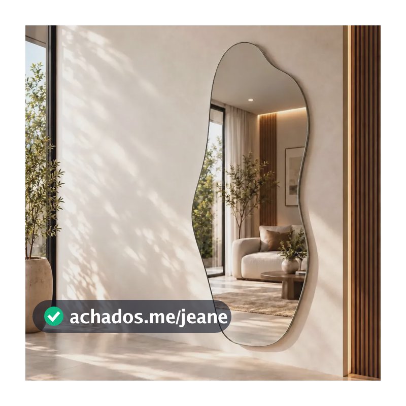 Espelho Nobre Orgânico 90x40cm Lapidado Design Luxo Moderno Magnus Suporte 90x40cm