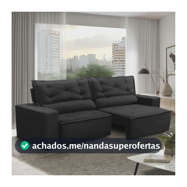 Sofá Retrátil E Reclinável Com Molas 1,80m Livia Suede Preto