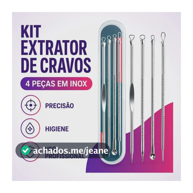 Cureta de Metal BMED para Acne Aço Inoxidável Kit 4 Extrator Espinha Cravos