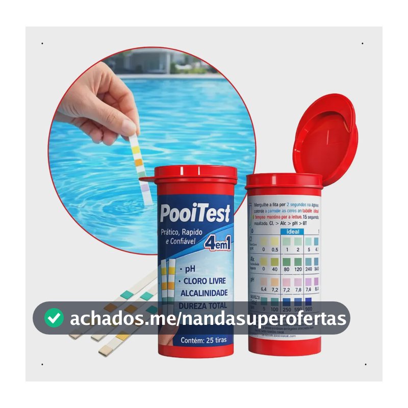 Fita Teste Ph Cloro Alcalinidade Dureza Pooltest 25 Tiras