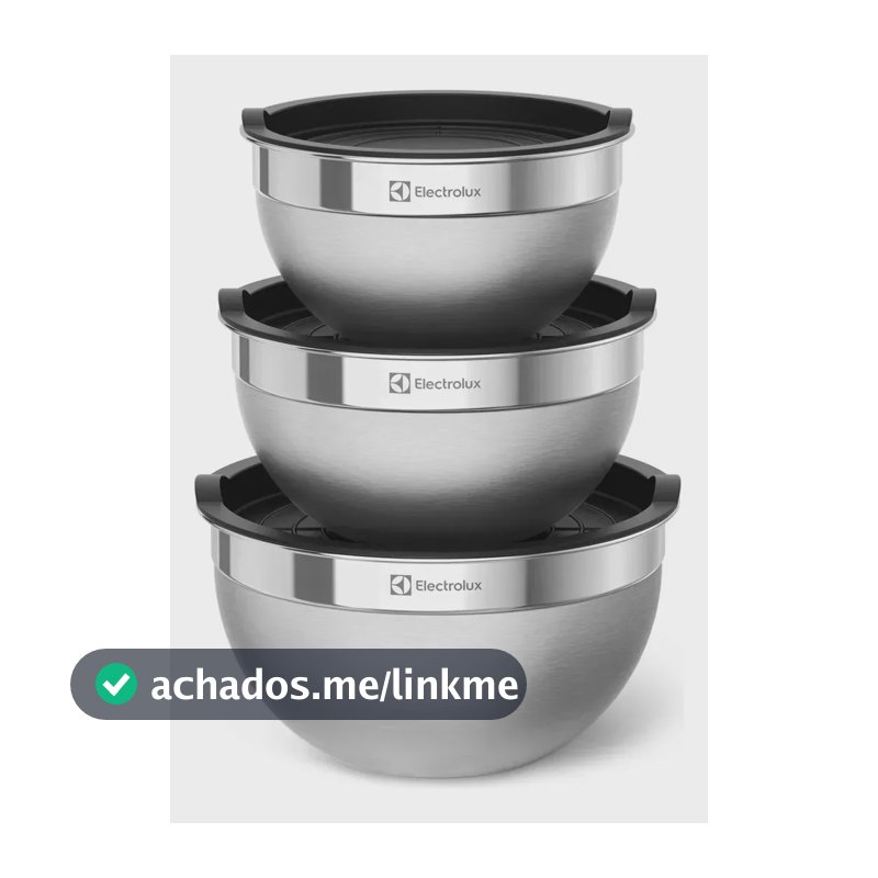 Electrolux Kit 3 Bowls Tigelas de Aço Inox com Tampa Plástica, 1,4L, 2L e 2,6L