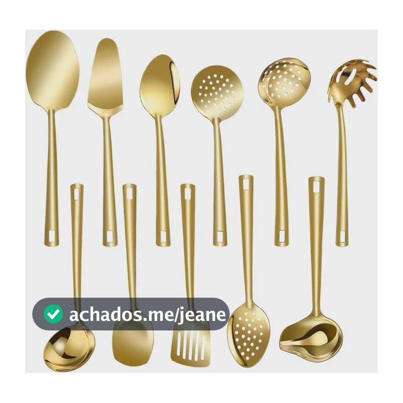 Kit 11talheres Grandes Dourado Utensílios Servir Salada Inox Dourado