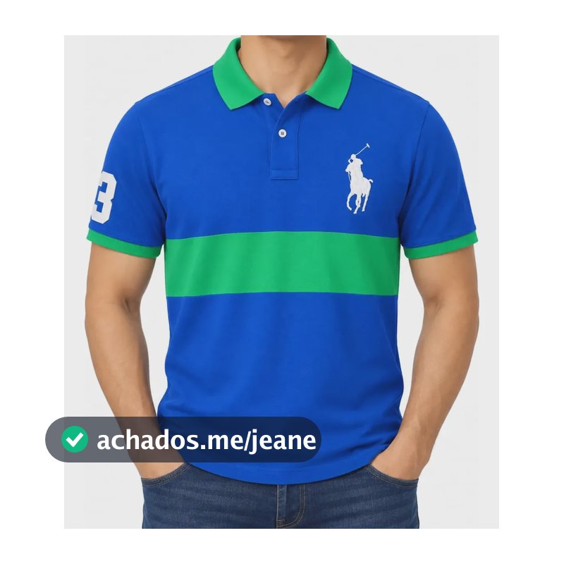 Polo Ralph Lauren Big Pony Color Block Azul Verde Masculina Azul Royal Lisa M