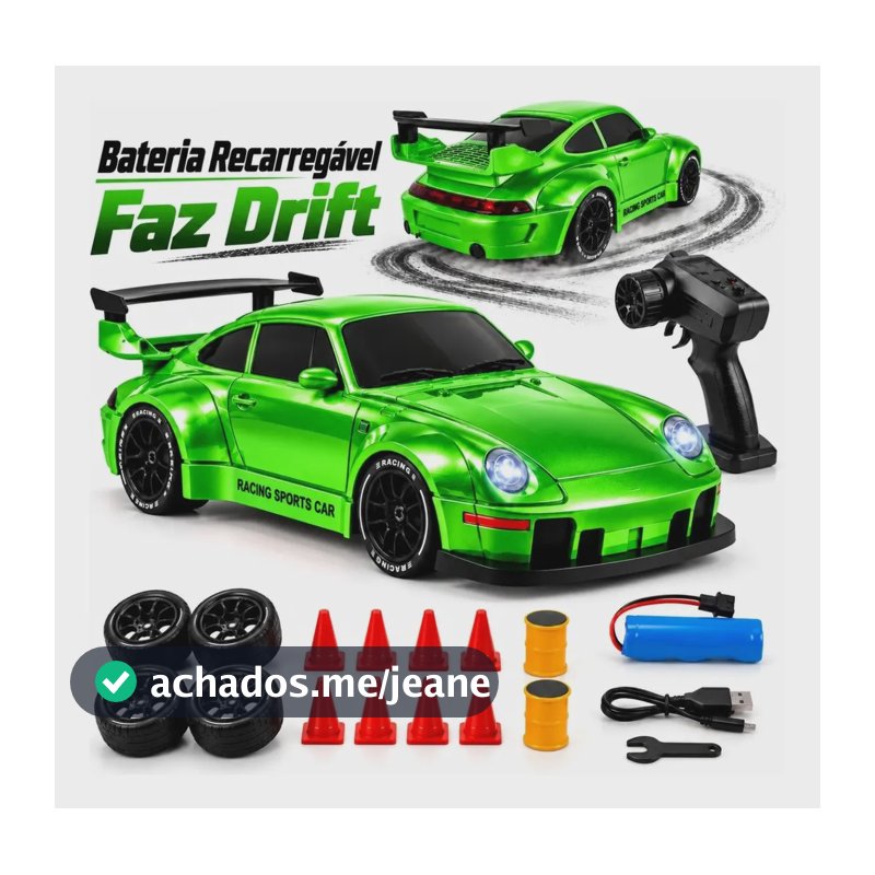 Carrinho Controle Remoto Drift Bateria Recarregavel 4x4 Porsche Atacarejo Kids Completo Verde