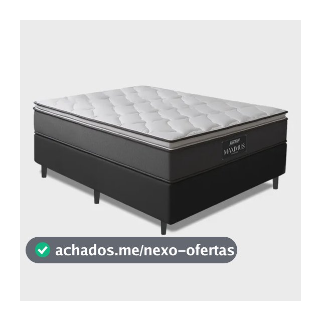 Cama Box Casal Colchão Gazin Molas Ensacadas Pillow Maximus Cinza e Preto 138x188x62cm
