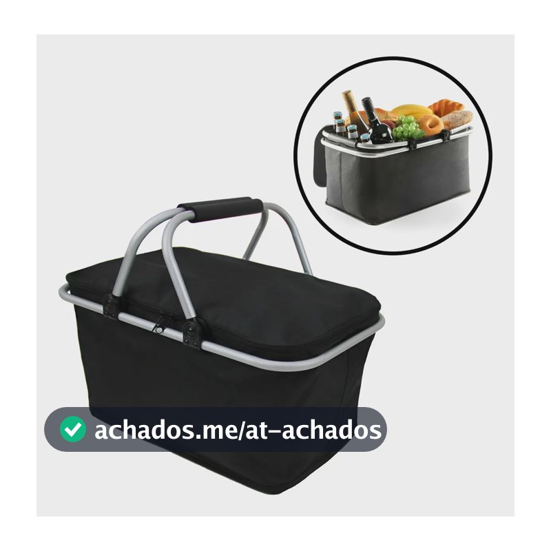 Cesta Térmica 30l Bolsa Dobrável Alimentos Bebidas Preto