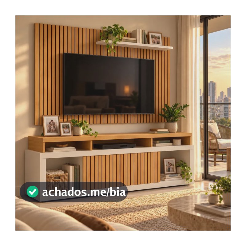 Rack Caemmun New Oscar Com Painel 1,8 Metros Cor Freijó/off White