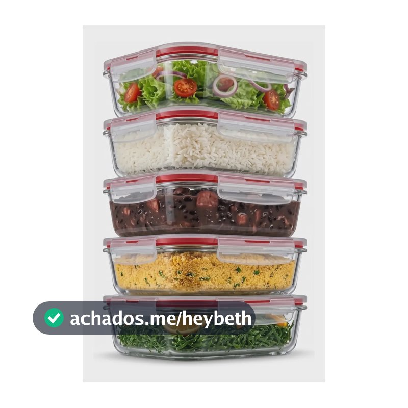 Pote Vidro Hermético Retangular Tampa 450ml Kit 5