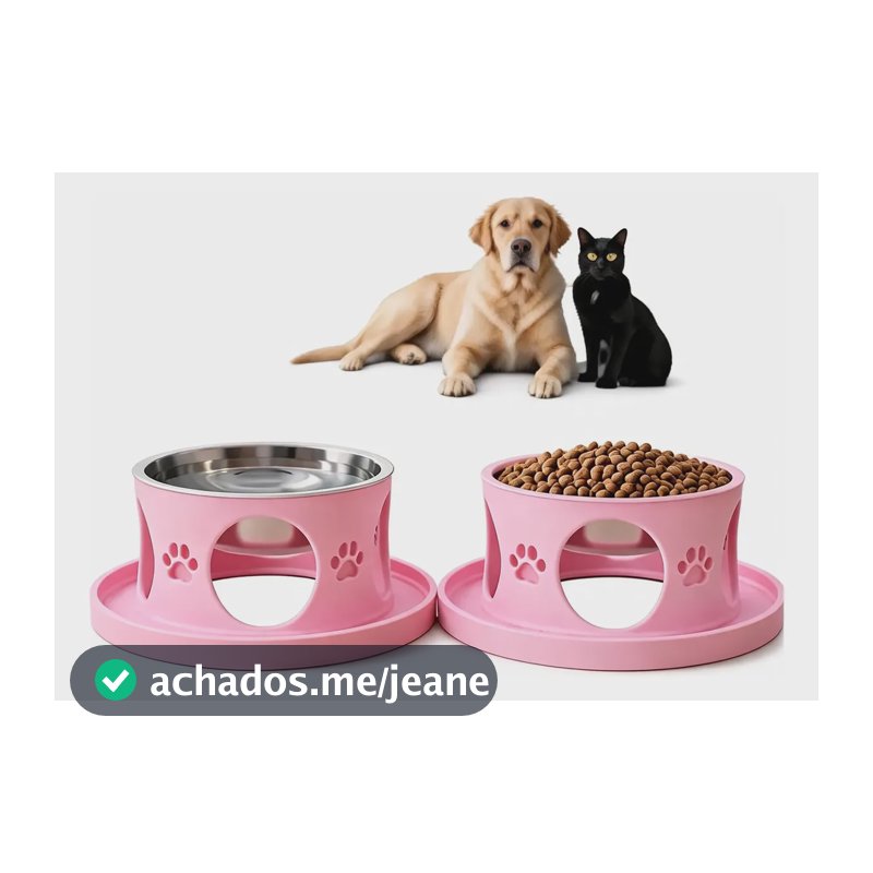 Comedouro Elevado Anti Formiga Inox Cães Gatos Antirrefluxo Rosa Rosa Pequeno
