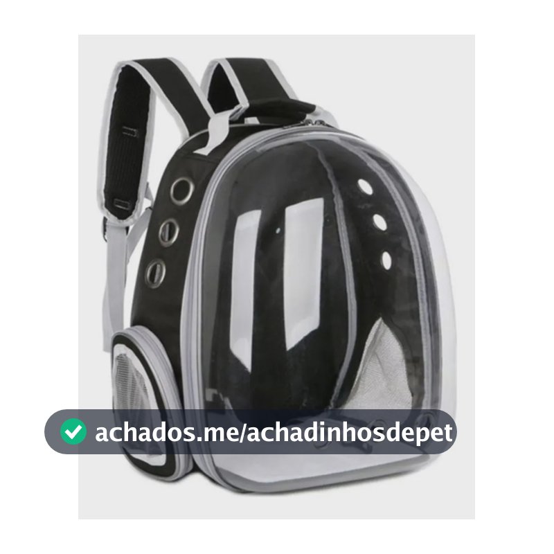 Mochila Transporte Pet Visão 360 Astronauta Gato Cachorro Preto