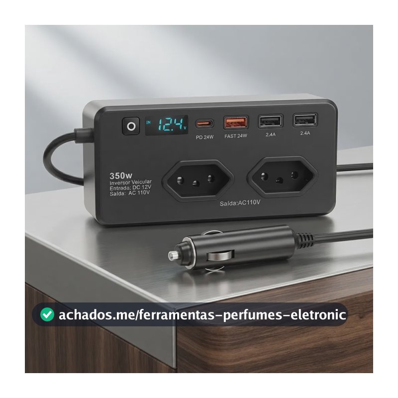 Inversor Veicular Para Starlink 12v 110v Tomada Usb C 350w