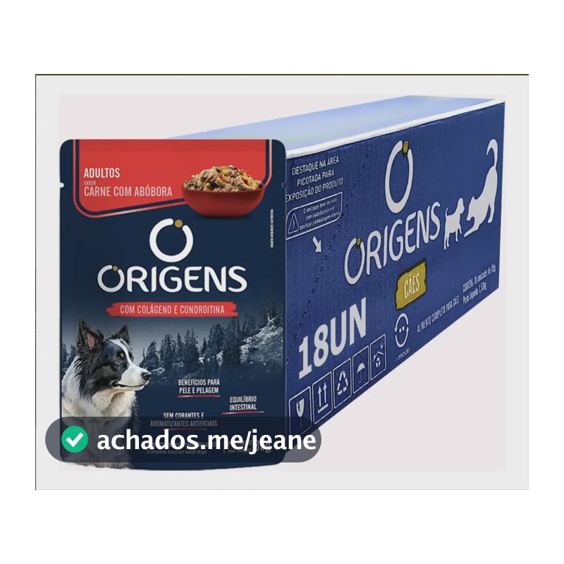 Sachê Origens Cães Adultos Carne Ração Úmida 85g Cx 18 Unid