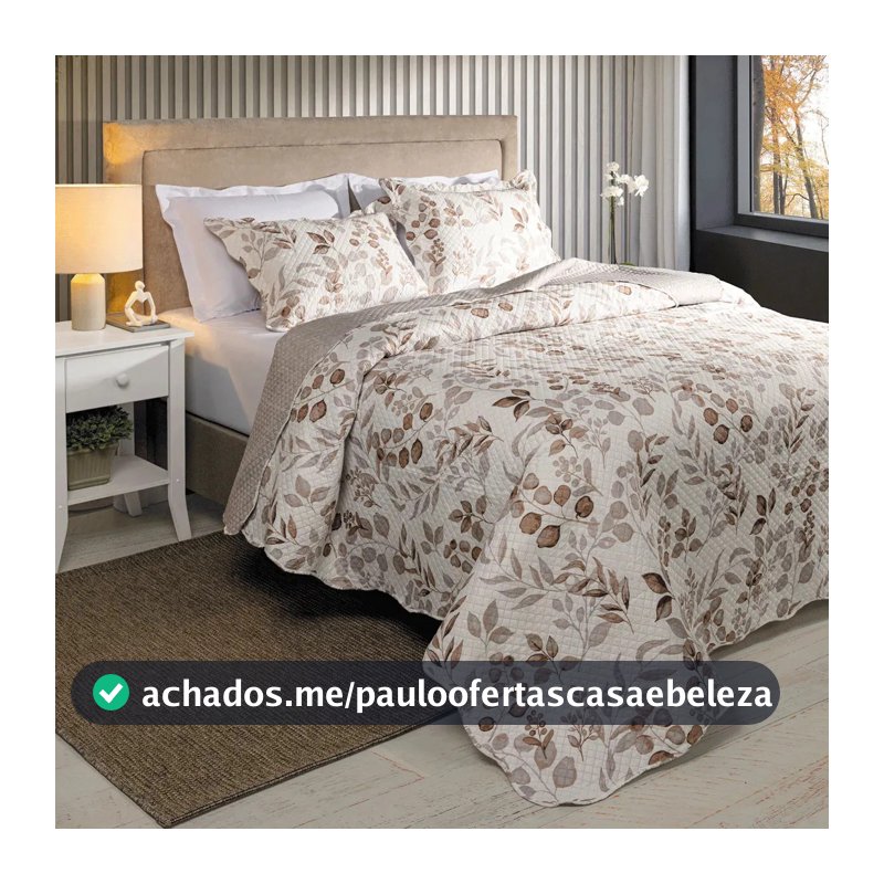 Kit Cobre Leito Colcha Casal 3 Peças Boutis Dupla Face Porta Travesseiro Aba Americana Ingrid Fendi