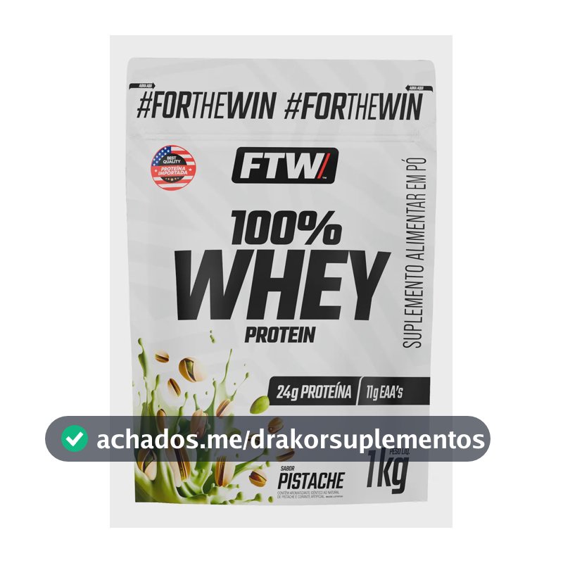 Whey Protein 100% Concentrado Refil 1kg Sabor Pistache - FTW