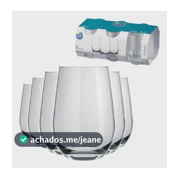 Jogo 6 Copos Vidro Dubai 350ml Nadir Figueiredo Para Água e Suco