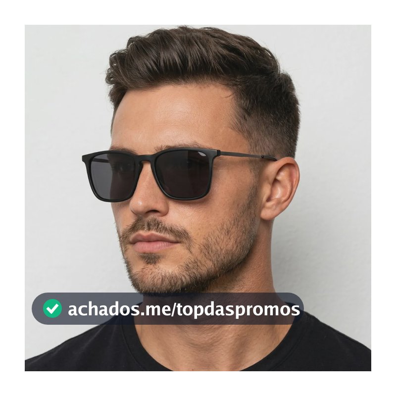 Óculos Sol Quadrado Masculino Leaf Metal Acetato Proteção Uv Armação Preta/ Lente Preta (oculos Preto Masculino, Oculos Preto De Homem)