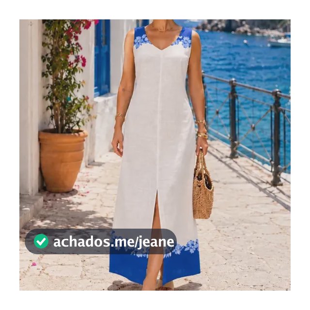 Vestido Feminino Regata Longo Reto Estampado Com Bolsos