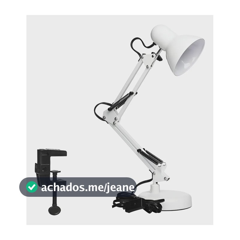 Luminária De Mesa Dapon AT-1002 Articulada Abajur Modelo Pixar Com Base e Garra Cor Branca