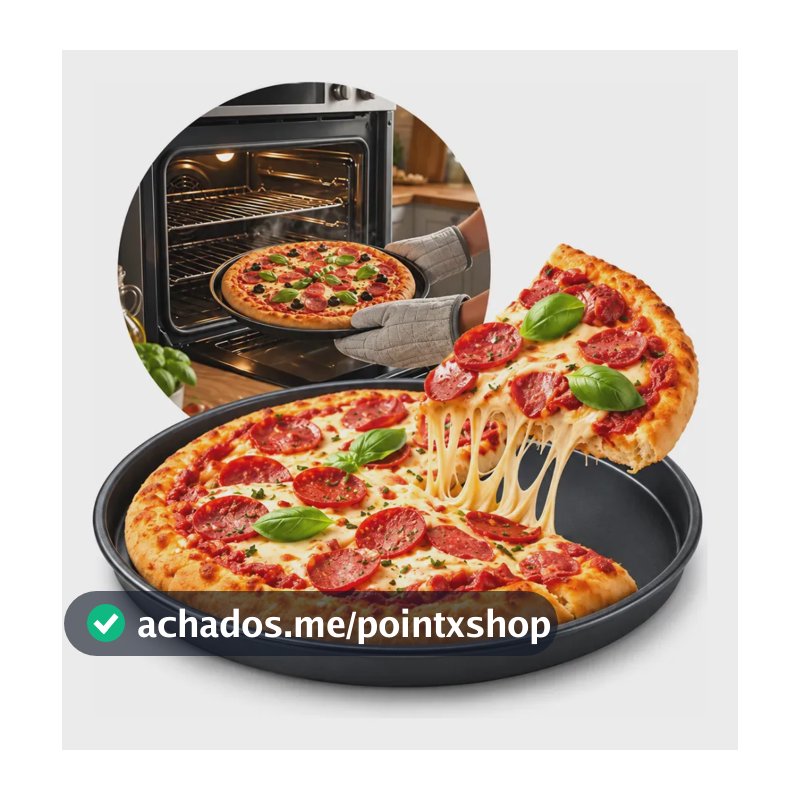 Forma De Pizza Assadeira Antiaderente Grande Redonda 36cm Massa Crocante Profissional Teflon Aço Carbono Resistente