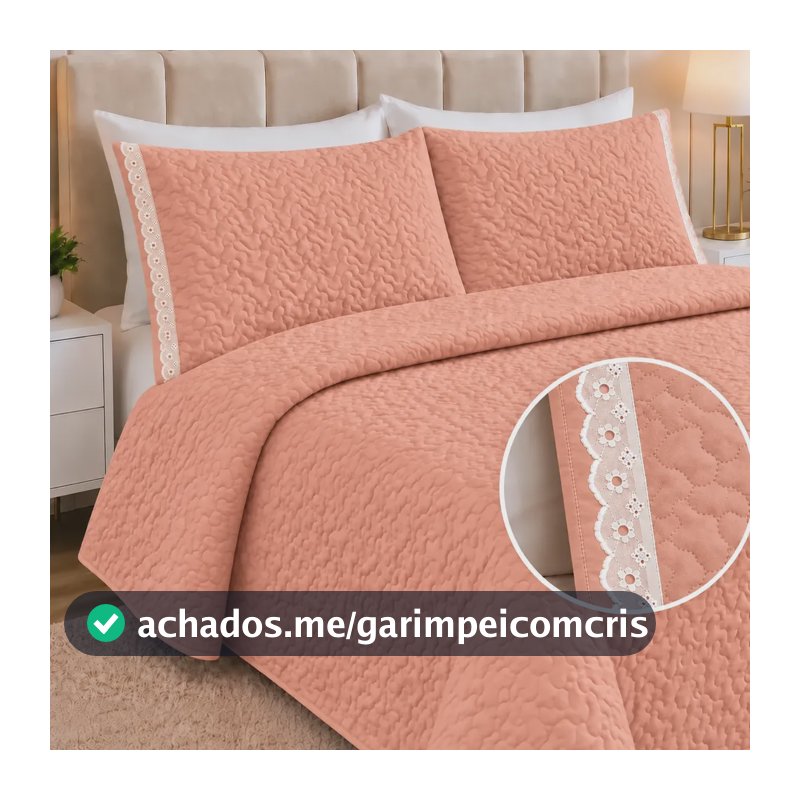 Kit Cobre Leito Casal Dupla Face Colcha 3 Peças 200 Fios Rose
