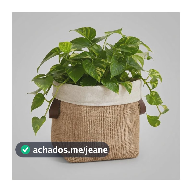 Cachepô G Organizador Cesto Vaso Tecido Alça Couro Palha
