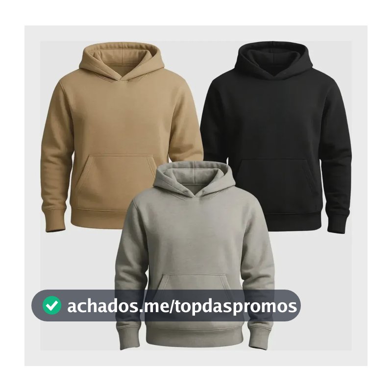 Kit 3 Moletom Canguru Liso Flanelado Blusa De Frio Unissex Gg Kit Bege / Preto / Cinza