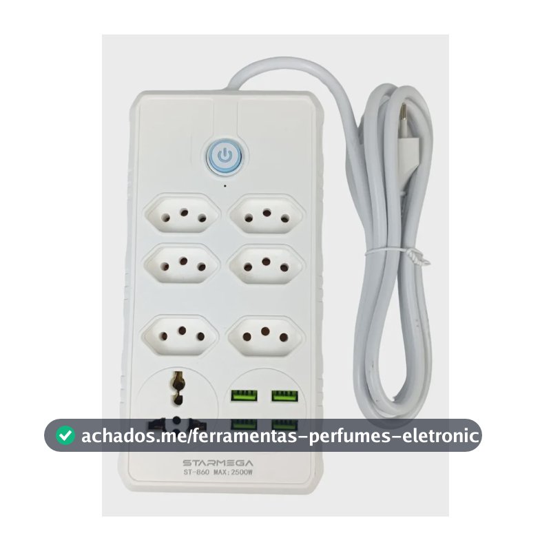 Extensão Régua Elétrica 7 Tomadas Com 4 Usb Bivolt 10a 1,8m Branco Bivolt
