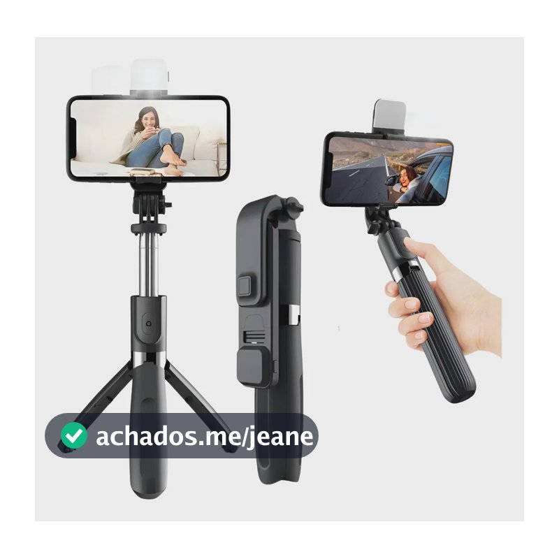 Tripé Celular Bastão Pau De Selfie Bluetooth Mesa Led 3 Em 1 Preto