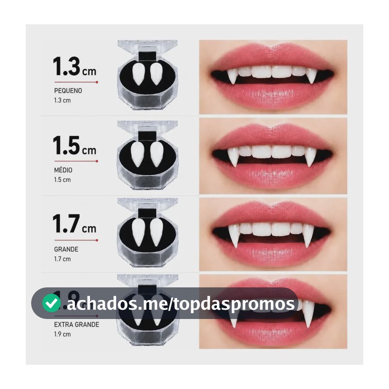 Dentes Presas Falsas De Vampiro Halloween Selecione Tamanho