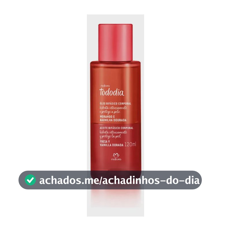 Óleo bifásico corporal Tododia morango e baunilha dourada
