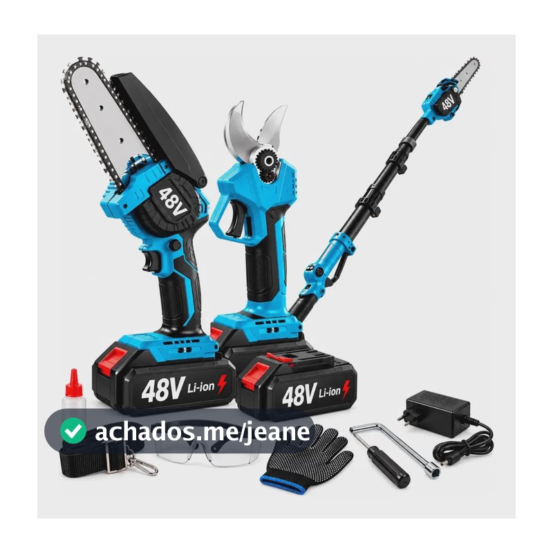 Kit Motosserra Elétrica De Mão Tesoura Poda Extensor 48v 48v