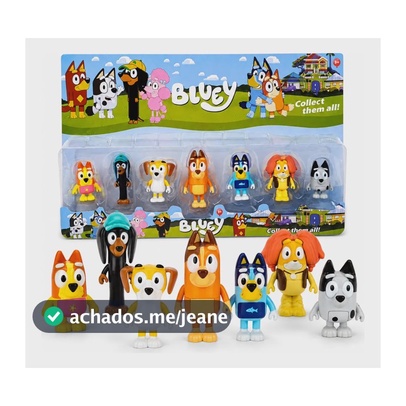 Kit 7 Bonecos Bluey Bingo E Seus Amigos Familia Completa