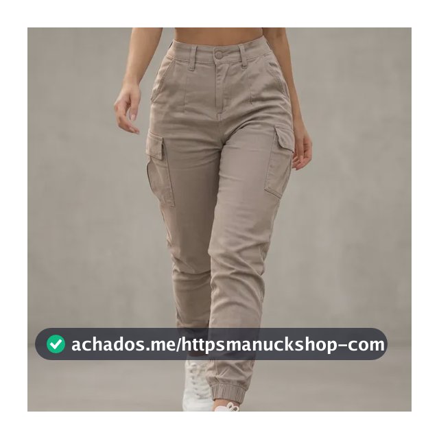 Calça Cargo Jogger Jeans Feminina Cintura Alta Com Lycra
