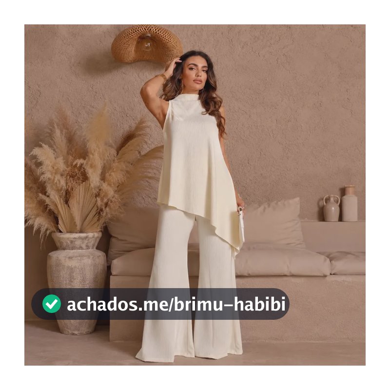 Conjunto Calça Pantalona E Blusa Assimétrica Luxo E Conforto Off Perolado