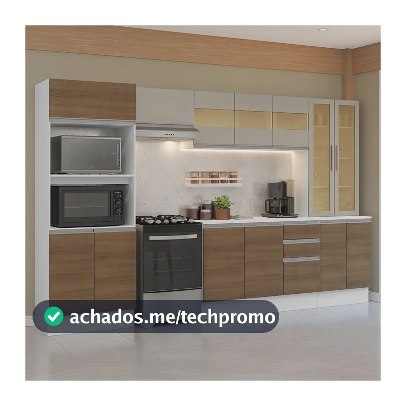 Armário De Cozinha Completa 100% Mdf 310 Cm Smart Madesa 04 Cor Branco/rustic/crema