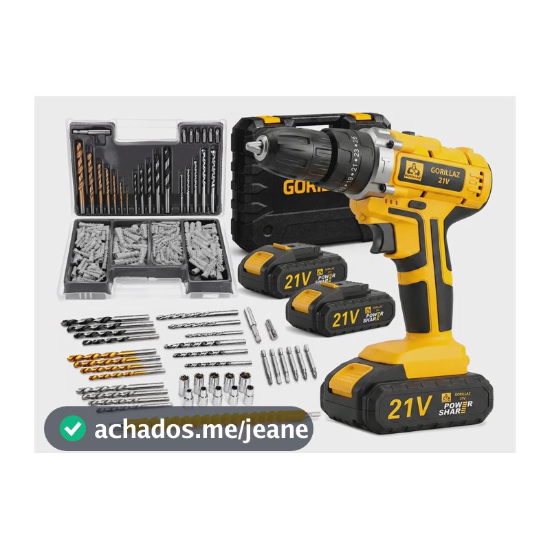 Furadeira Parafusadeira De Impacto 2 Bateria + Jogo 300 Pçs Amarelo 127/220v