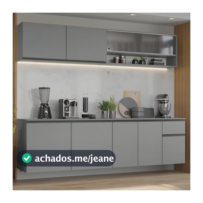 Armário Cozinha Completa Suspenso 240cm Madesa Cinza Nice 04