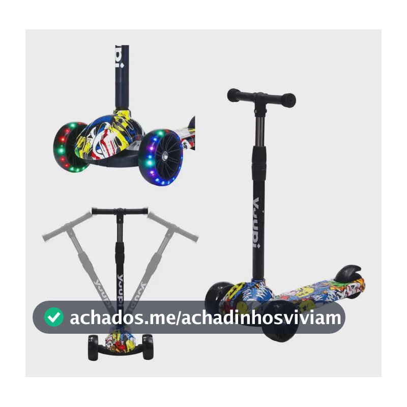 Patinete Infantil Com Rodas Flash Preto Yuupi