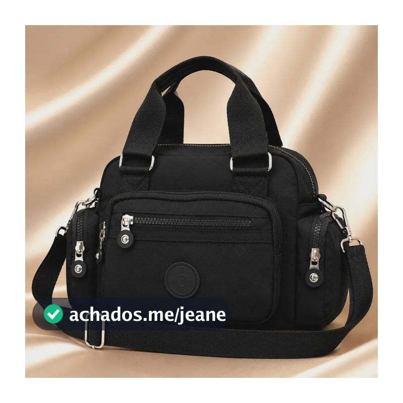 Bolsa Feminina Nylon Impermeável Multi Bolsos Transversal Preto