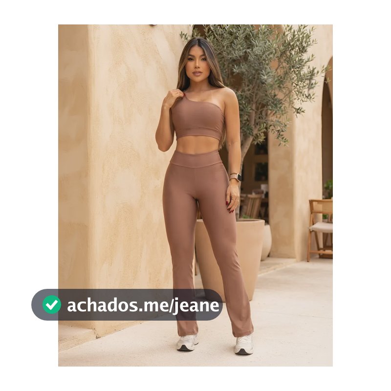 Conjunto Fitness Calça Flare Cós Alto Top Um Ombro Só Treino Marrom Liso M