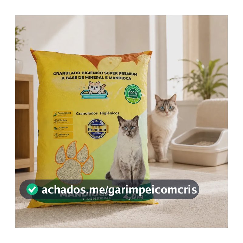 Areia Higiênica Granulado Para Gatos 4kg Mandioca + Minerais Controle De Odores Alta Absorção Econômica Biodegradável Não Suja Patinhas Rende Mais Banheiro Sanitário Pet Super Premium