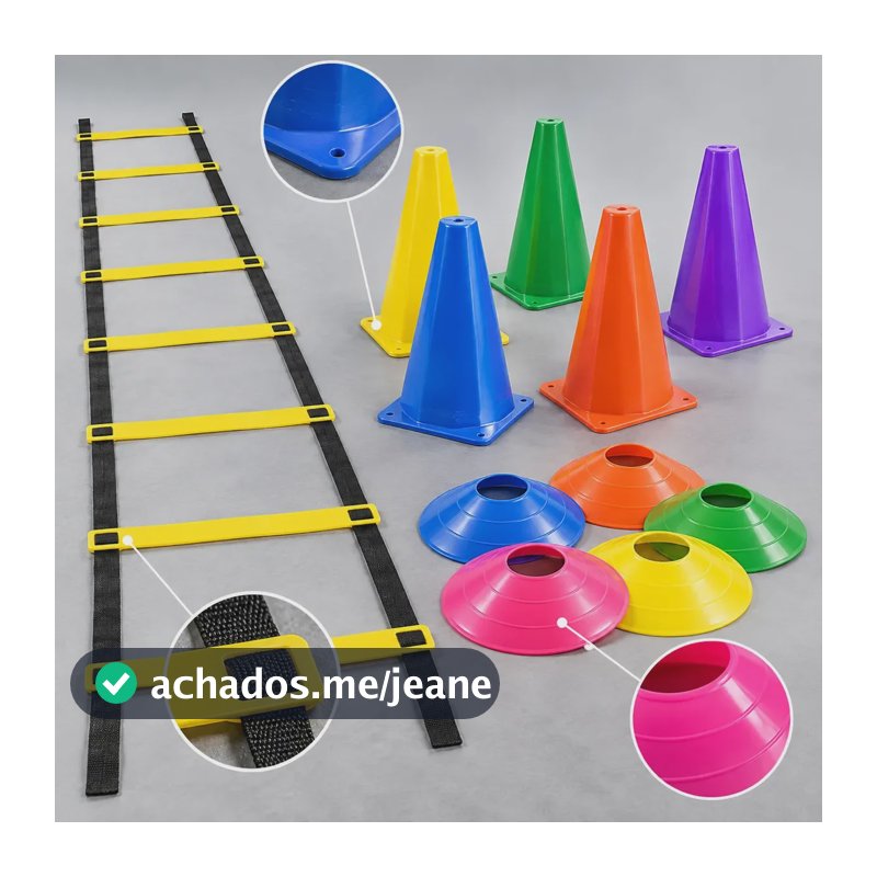 Kit Treino Funcional: Escada de Agilidade de 3 m e 5 Degraus com 5 Cones e 5 Chapéus Chinês Eleven Shop